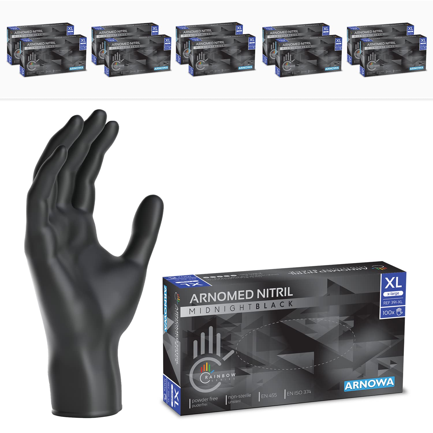 1000x ARNOMED® Gants en nitrile taille XL Noir, Gants à usage unique pour chirurgie & laboratoire, Gants en nitrile sans poudre & sans latex, Moufles en nitrile XS, S, M, L, XL, XXL XL noir 1000
