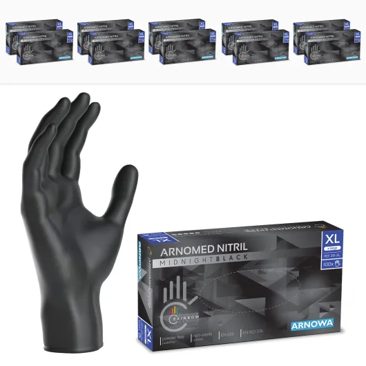 1000x ARNOMED® Gants en nitrile taille XL Noir, Gants à usage unique pour chirurgie & laboratoire, Gants en nitrile sans poudre & sans latex, Moufles en nitrile XS, S, M, L, XL, XXL XL noir 1000