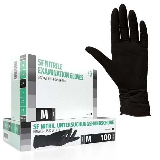 SF Gants nitrile M noirs – 100 gants jetables, non poudrés, sans latex, résistants, pour cuisine, ménage, mécanique, tatouage, usage médical, coiffure, gants alimentaires, protection chimique