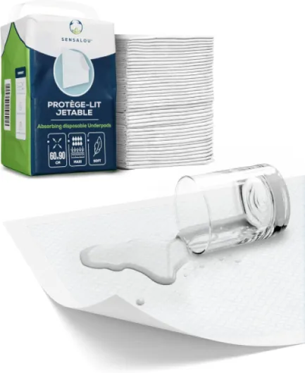 Sensalou Alèses Incontinence 60x90 cm – 50 Pièces – Alèses Jetables Absorbantes et Imperméables pour Lit Bébé, Adulte, Senior, Animaux, Protection Matelas, Soins, Hygiène, Médical Blanc 60 x 90 cm