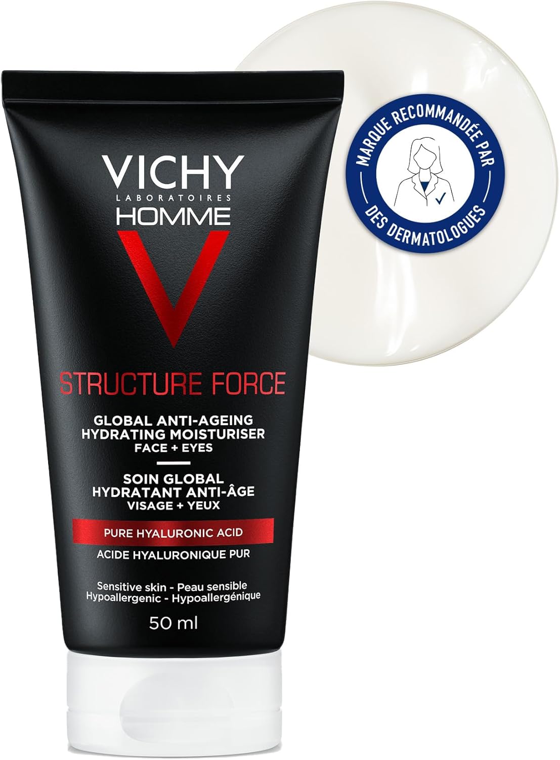 Vichy Homme, Structure Force, Soin Global Anti-Âge, Hydratant, 50 ml 50 ml (Lot de 1)