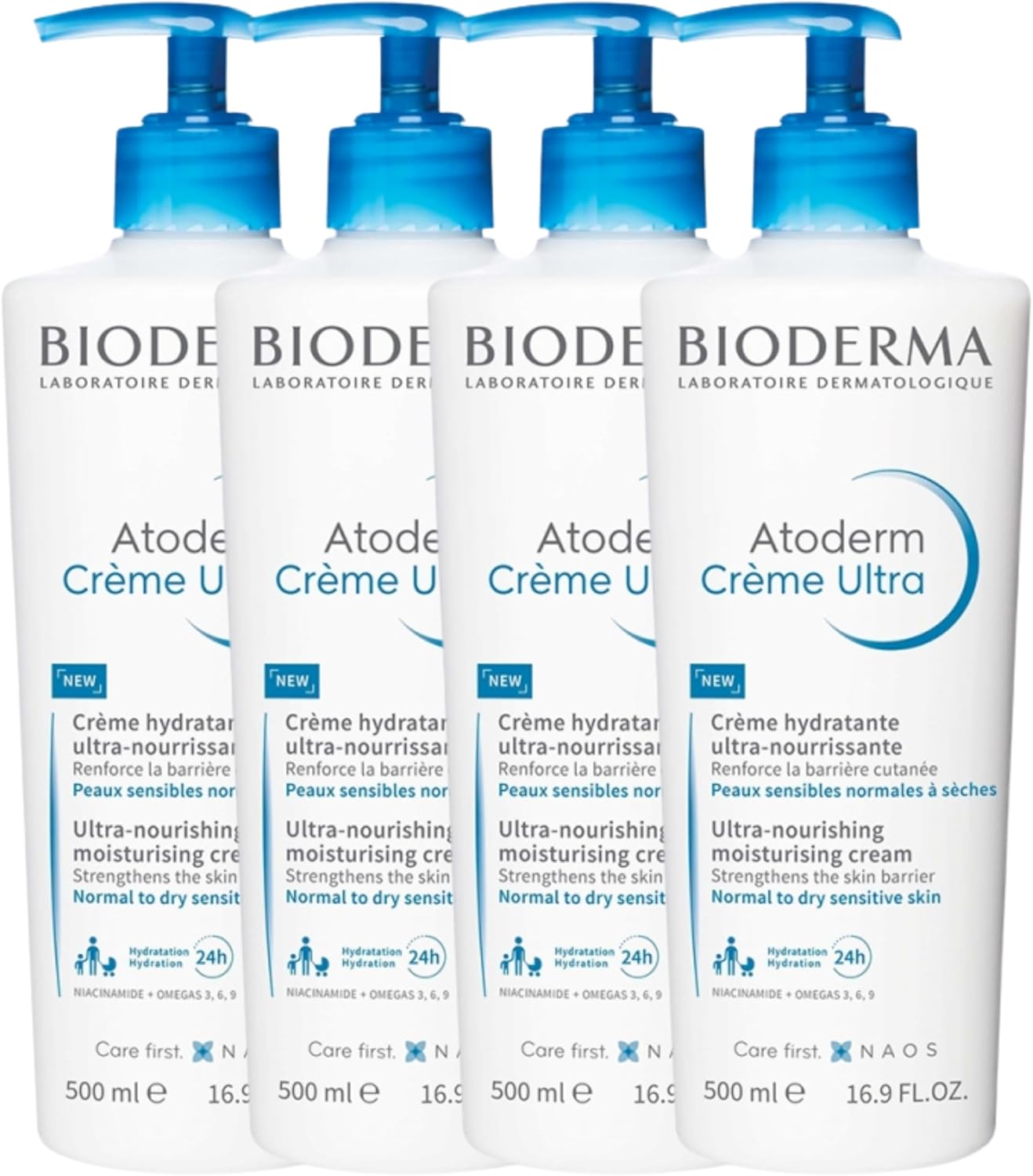 BIODERMA - Atoderm Crème Ultra - Soin Quotidien Hydratant Ultra-Nourrissant - Nourrit la Peau - Non Parfumée - Très bonne Tolérance - Fabriqué en France - Lot de 4x500ML