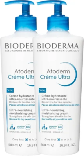Atoderm Crème Ultra - Soin Quotidien Hydratant Ultra-Nourrissant - Nourrit la Peau - Délicatement Parfumée - Très bonne Tolérance - Fabriqué en France - Lot de 2x500ML