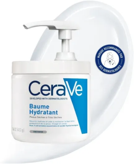 CeraVe - Baume Hydratant Corps et Visage - Peau Sèche, Très Sèche et Atopique - 48H d'Hydratation - Acide Hyaluronique + 3 Céramides - Texture Riche, Non Collante - Sans Parfum, Non Comédogène 1 x 454ml