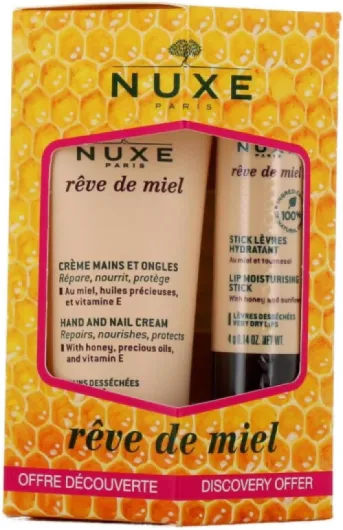 Nuxe Rêve de Miel Crème Mains et Ongles 30 ml + Stick Lèvres Hydratant 4 g