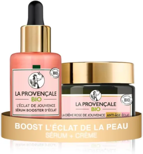 Bio - Routine Rose Peau Éclatante - Sérum L'Éclat de Jouvence + Crème Rose de Jouvence - Soin Visage Certifié Bio - Unifie, Repulpe & Réactive l'Éclat - Tous Types de Peaux
