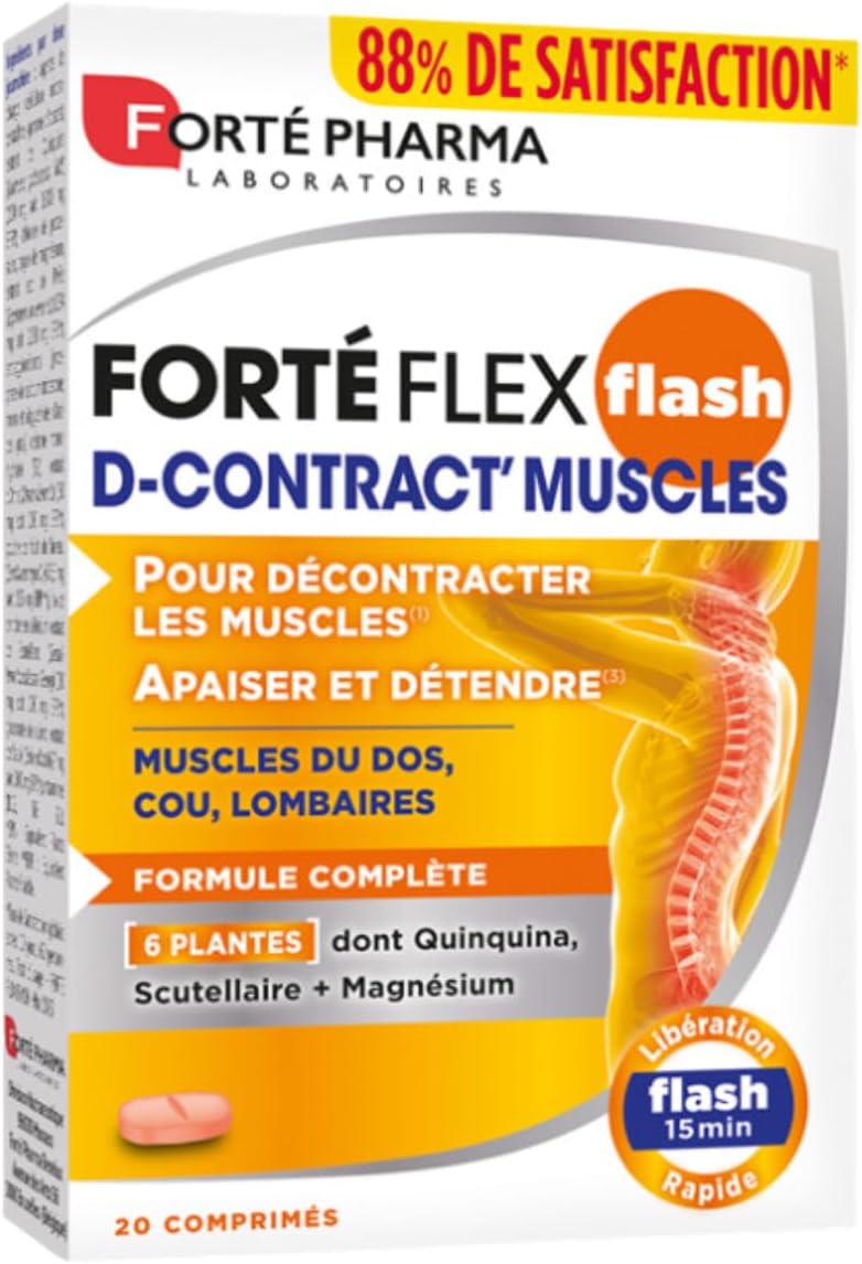Forté Flex Flash D'Contract Muscles - Complément Alimentaire Décontractant Musculaire Détente des muscles - Quinquina Magnésium Sureau Prêle - 20 comprimés, 2/jour