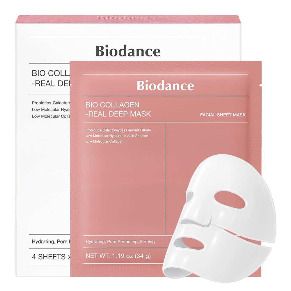 BIODANCE Bio-Collagen Real Deep Mask, Hydrating Overnight Hydrogel Mask, Pore Minimizing, Elasticity, Plumping Improvement, Korean Skin Care, Gifts for Women - 1.19oz(34g) x 4ea Collagen 4 Count (Pack of 1)
