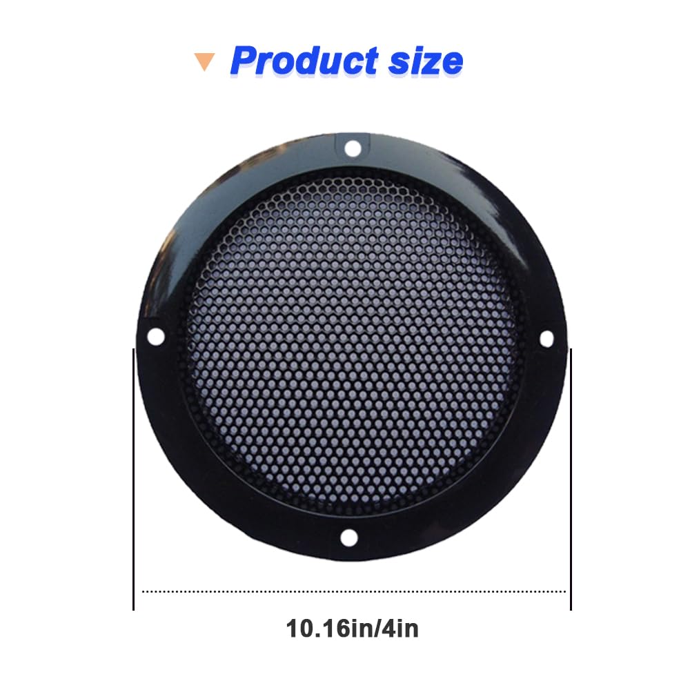Grilles de haut-parleur de 10,2 cm, grille de remplacement en maille métallique pour haut-parleurs de graves de 10,2 cm, avec vis (lot de 4, noir et blanc) Couverture de grilles de haut-parleur 4"