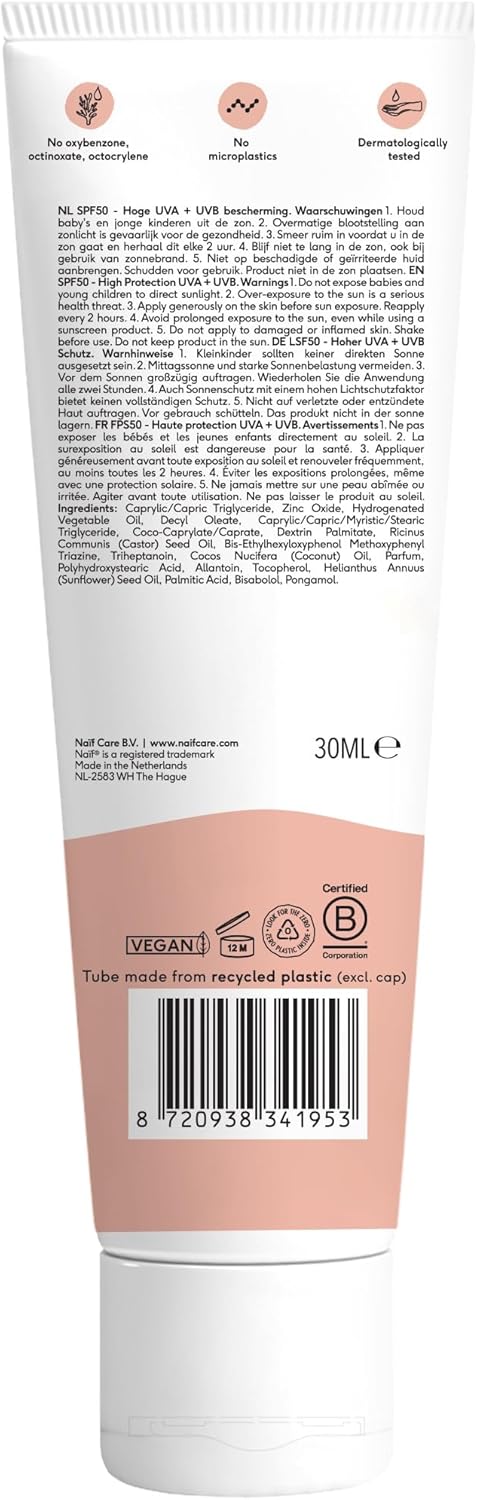 Crème Solaire Minérale Bébé & Enfant SPF 50 – Parfum doux, sans octocrylène, protection UVA/UVB, résistante à l’eau, testée dermatologiquement, sans microplastiques – 30 ml