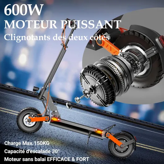 JOYOR Trottinette Electrique Adulte S/T Serie Autonomie 50-90KM Batterie 48/60V 13/18/26Ah Moteur 600W/600W*2/1000W*2 Trotinette Electrique Puissante Tout Terrain Ultra Legere Double Suspension S5-600W 48V 13Ah(40-55KM)
