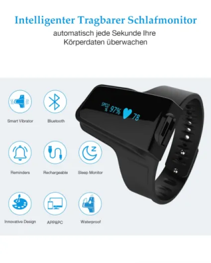 Oxymètre de Doigt Wellue, 72 heures d'autonomie, Apnée Sommeil Meter, Compteur de Saturation en Oxygène avec Bluetooth, Moniteur de Sommeil Portable avec Rapport APP et PC