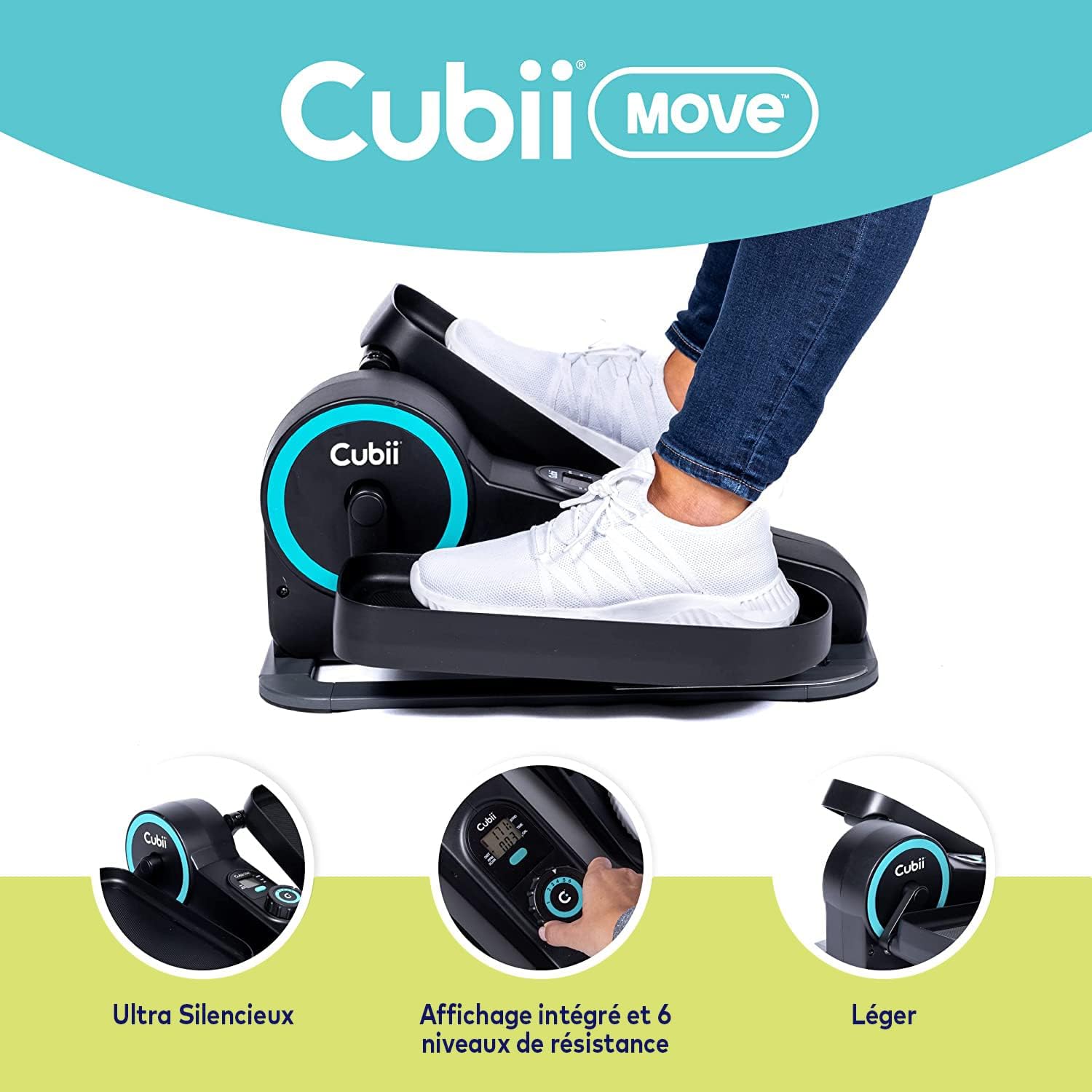 Cubii Move Vélo Elliptique– Mini Stepper Compact pour Exercices à Domicile et Bureau, Pédalier de Bureau Silencieux avec Écran LCD & 6 Niveaux de Résistance, Vélo Elliptique d'Appartement pour Seniors