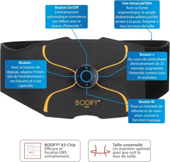 Bodify Ceinture Abdominale Pro - Entraînement Abdominal EMS - Electrostimulation Musculaire - Renforcement ciblé de tes Muscles - Unisexe - L’Original