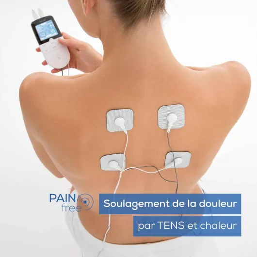 EM49 Électrostimulateur musculaire 3 en 1 :TENS/EMS/Massage, thérapie anti-douleur TENS, stimulation électrique des muscles EMS, 4électrodes, Noir réutilisables incluses, facile à emporter Appareil TENS/EMS avec 4 électrodes