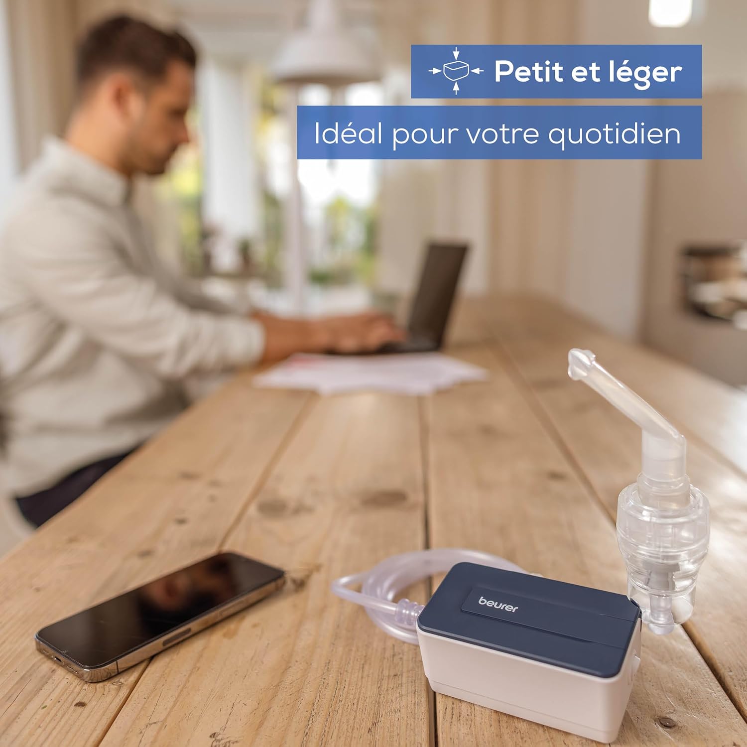 IH 15 Inhalateur pour rhumes et maladies respiratoires (asthme, BPCO), nébulise médicaments, compact, léger, simple d’usage avec un bouton, idéal pour un usage quotidien Format compact