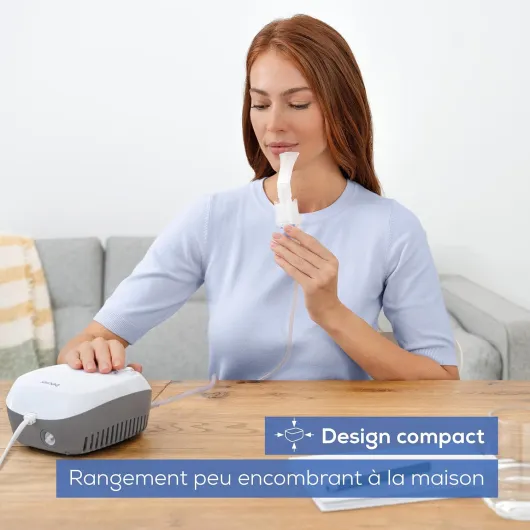IH 18 Nébuliseur pour rhumes et maladies respiratoires telles que l'asthme et la BPCO, pour la nébulisation de médicaments, nébuliseur pour adultes et enfants, design en blanc, compact