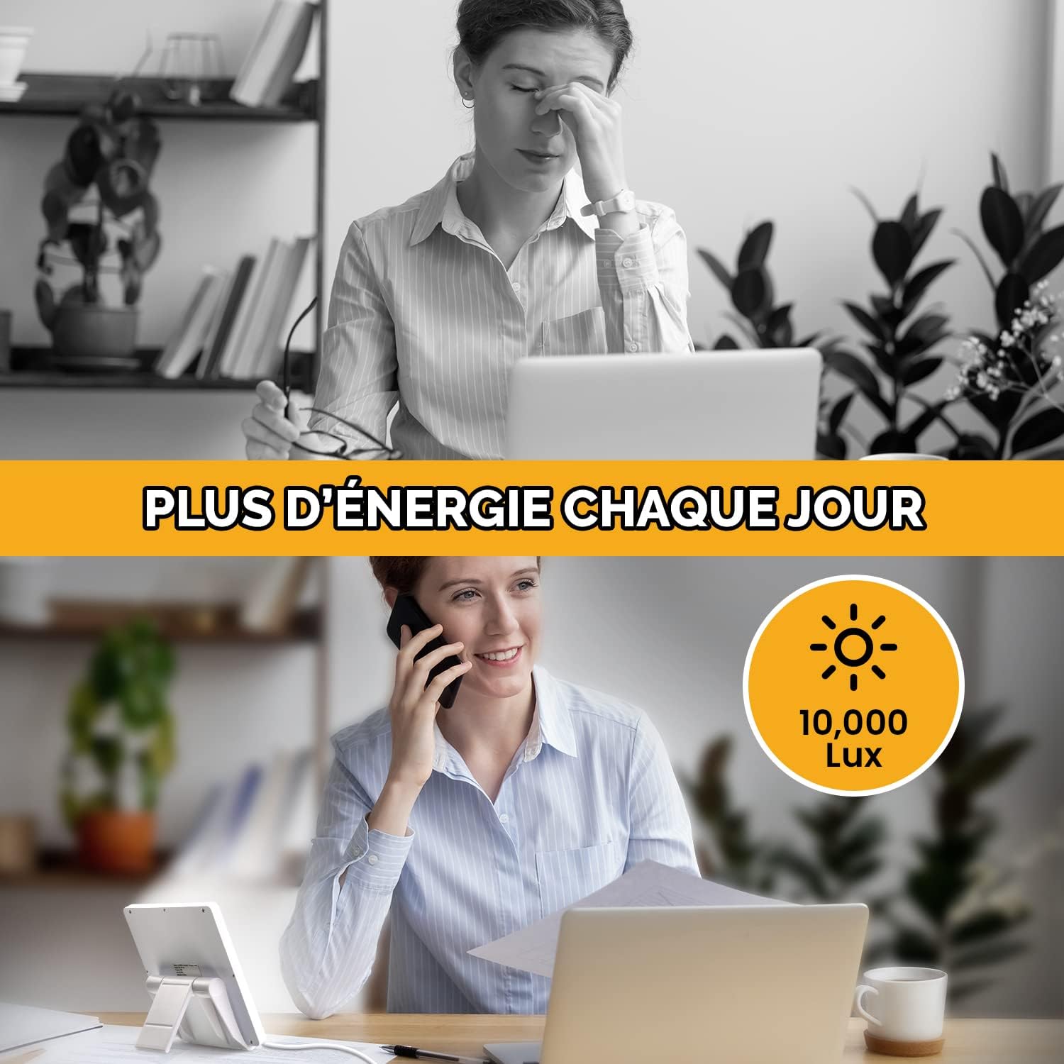 Lampe de Luminothérapie 10000 Lux – Lampe à Lumière du Jour à Spectre Complet pour Plus d’Énergie et une Meilleure Humeur – Modèle Compact alimenté par USB pour le bureau et la maison 10,000 Lux Portable