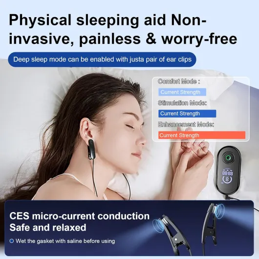 Appareil d'aide au Sommeil Avancé,Appareil de Stimulation du Nerf Vague avec Clips d'oreille Micro Courant,3 Modes 9 Vitesses Aide au Sommeil,CES Réduit L'anxiété soulage la fatigue