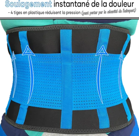 Ceinture Lombaire de Soutien Orthèse Dorsale Légère et Respirante pour le Soutien mal du dos et le Soulagement de la Douleur du sciatiques pour Homme et Femme BLEU foncé Tour de taille (81-98cm) L