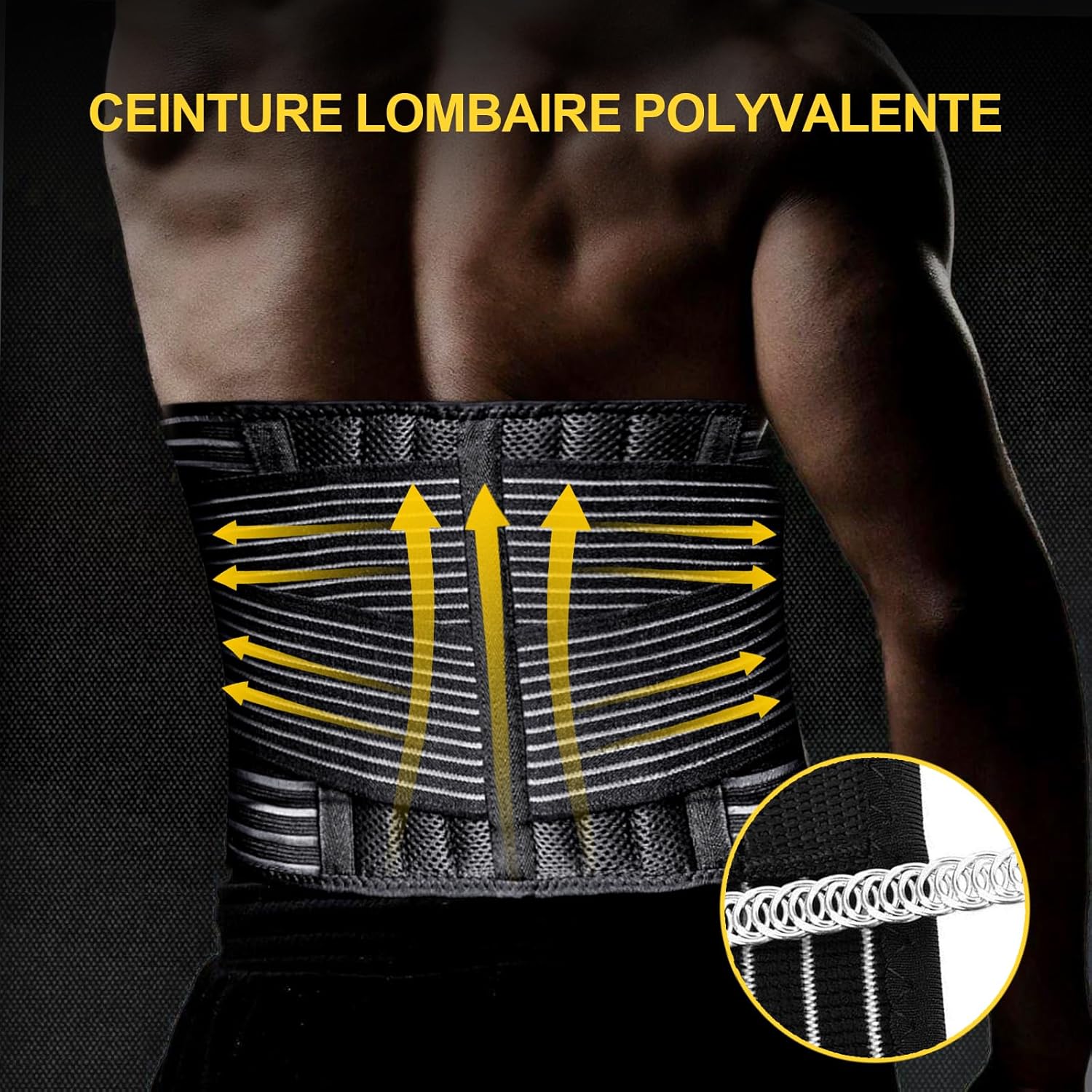 Ceinture Lombaire pour Femmes et Hommes - Ceinture Dorsale avec Ressorts Renforcés et Bandes de Compression Réglables, Ceinture Maintien Dos pour Soulever, Travailler et le Confort Quotidien (M)