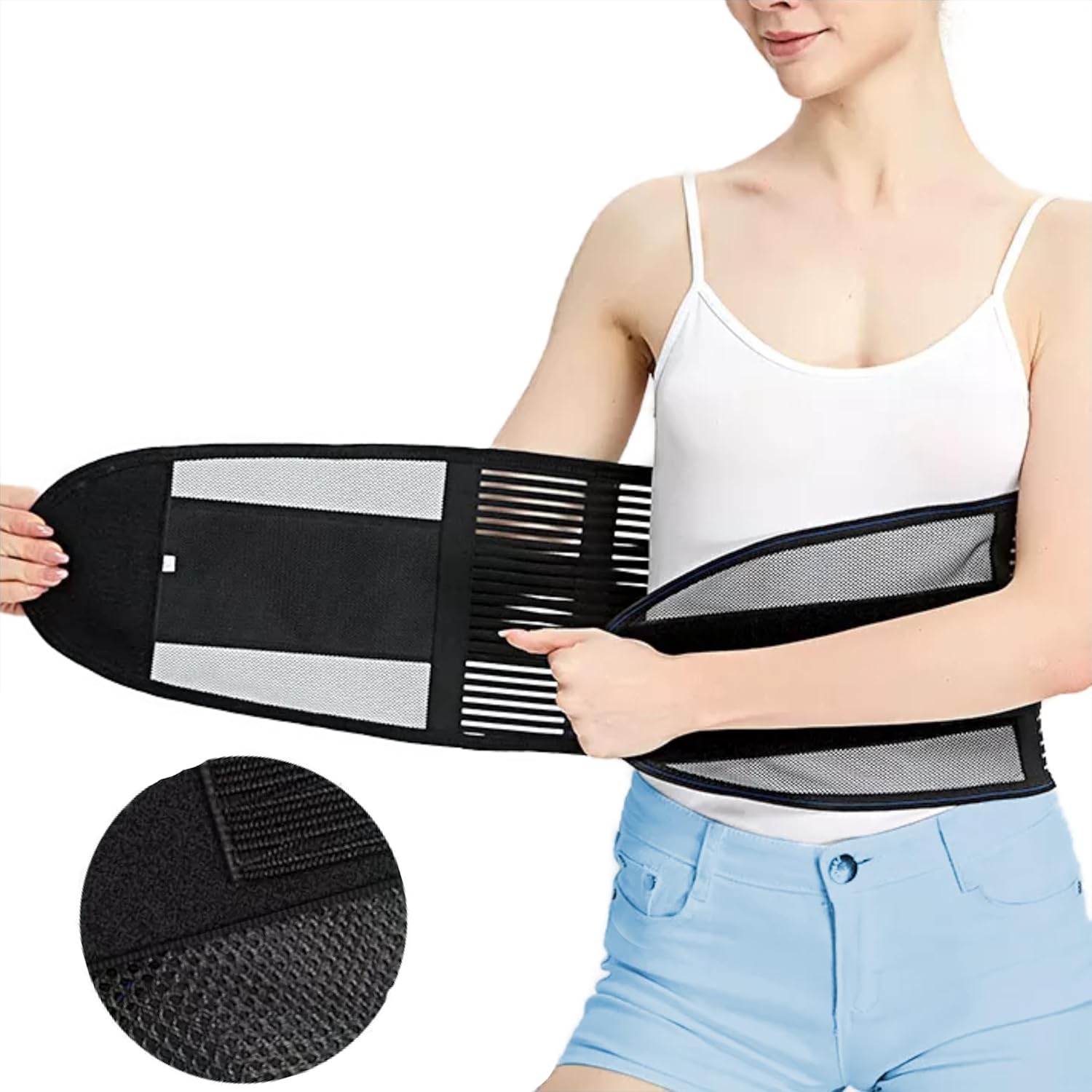 Ceinture Lombaire Respirante pour Homme et Femme - Ceinture Dorsale de Soutien lors D'activités Sportives, de Gym et au Travail - Légère et Respirante - Compression à Double Réglage Noir Léger M (70 a 83 cm)
