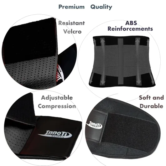 Ceinture Lombaire pour Homme et Femme - Ceinture Dorsale de Soutien Lors D'activités Sportives, de Gym et au Travail - Prévient Les Blessures et Le Mal de Dos - Compression à Double Réglage M Noir M (70 a 83 cm)