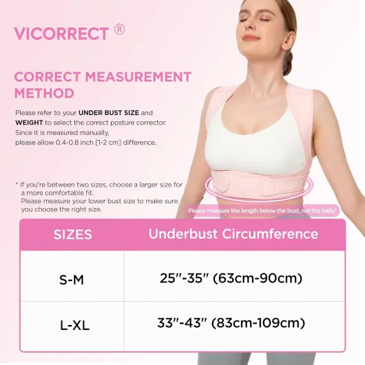 Vicorrect Redresse Dos Correcteur de Posture, Posture Correcteur Réglable pour le haut du dos qui soutient la clavicule et soulage les douleurs du cou, des épaules et du haut du dos (S/M)