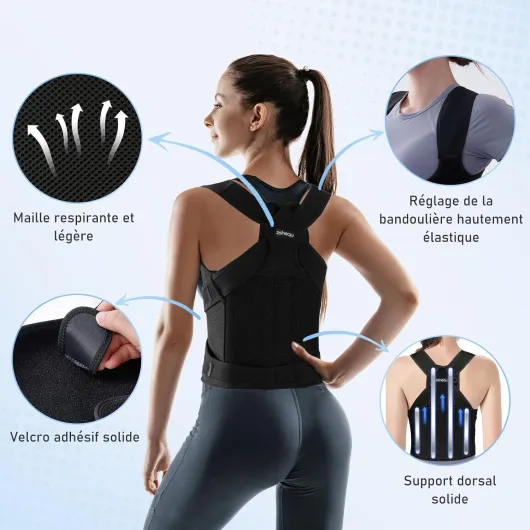 Posture Correcteur Dos Ceinture Femme: Ceinture Dorsale Dos Droit Homme - Maintien du Dos Cou et des Épaules - Réglable Invisible Shirt Redresseur de Dos - Redresse le Dos Soutien Orthese Sport M