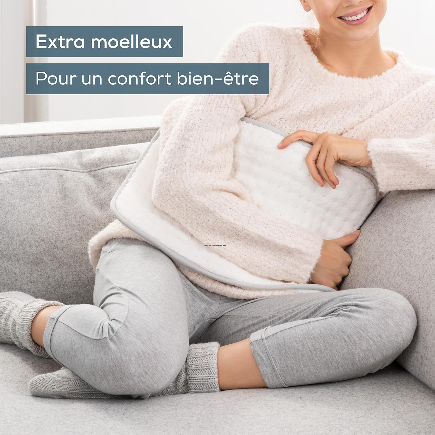 HK 43 coussin chauffant électrique, coussin thermique extra moelleux avec arrêt automatique et 3 niveaux de température, avec chauffage rapide, lavable en machine jusqu'à 30 °C, blanc