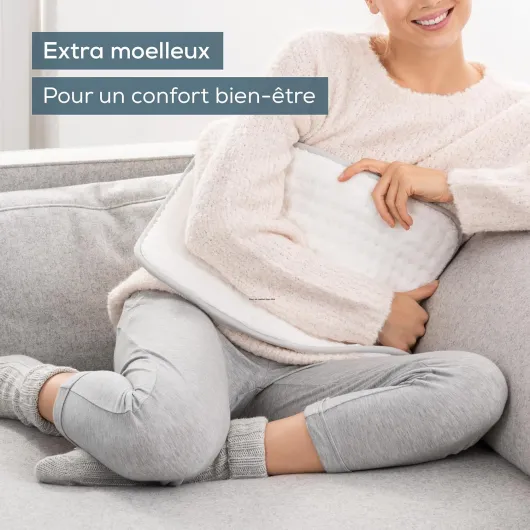 HK 43 coussin chauffant électrique, coussin thermique extra moelleux avec arrêt automatique et 3 niveaux de température, avec chauffage rapide, lavable en machine jusqu'à 30 °C, blanc