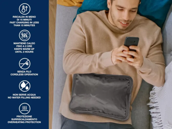 P203TFO001 Bouillotte électrique, température Max 58 °C, Pas de Remplissage avec l'eau, équipé d'un système de Protection Noir Petite