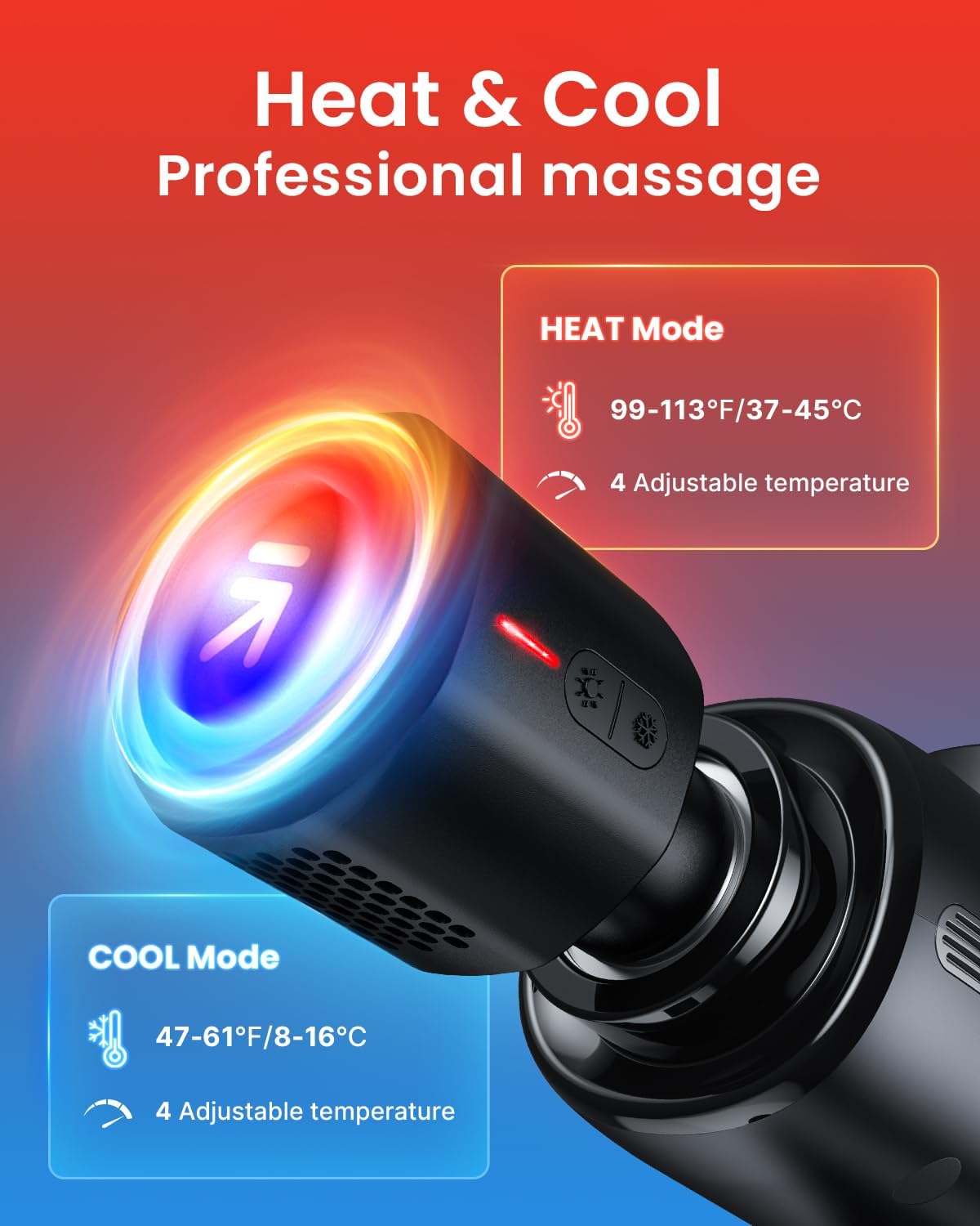 Pistolet de Massage Musculaire, RENPHO Massage Gun avec Tête Chaude et Froide, Masseur Electrique avec 5 Têtes de Massage, Charge de Type-C Ultra Silencieux Active Thermacool