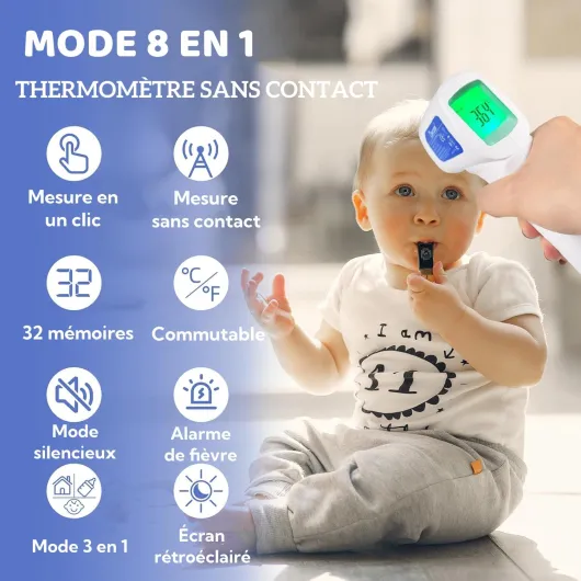 Thermomètre Frontal Adulte et Bébé, Berrcom Thermomètre Médical Infrarouge sans Contac avec Lecture Instantanée, Alarme de Fièvre, Mode Muet, Rappel de Mémoire