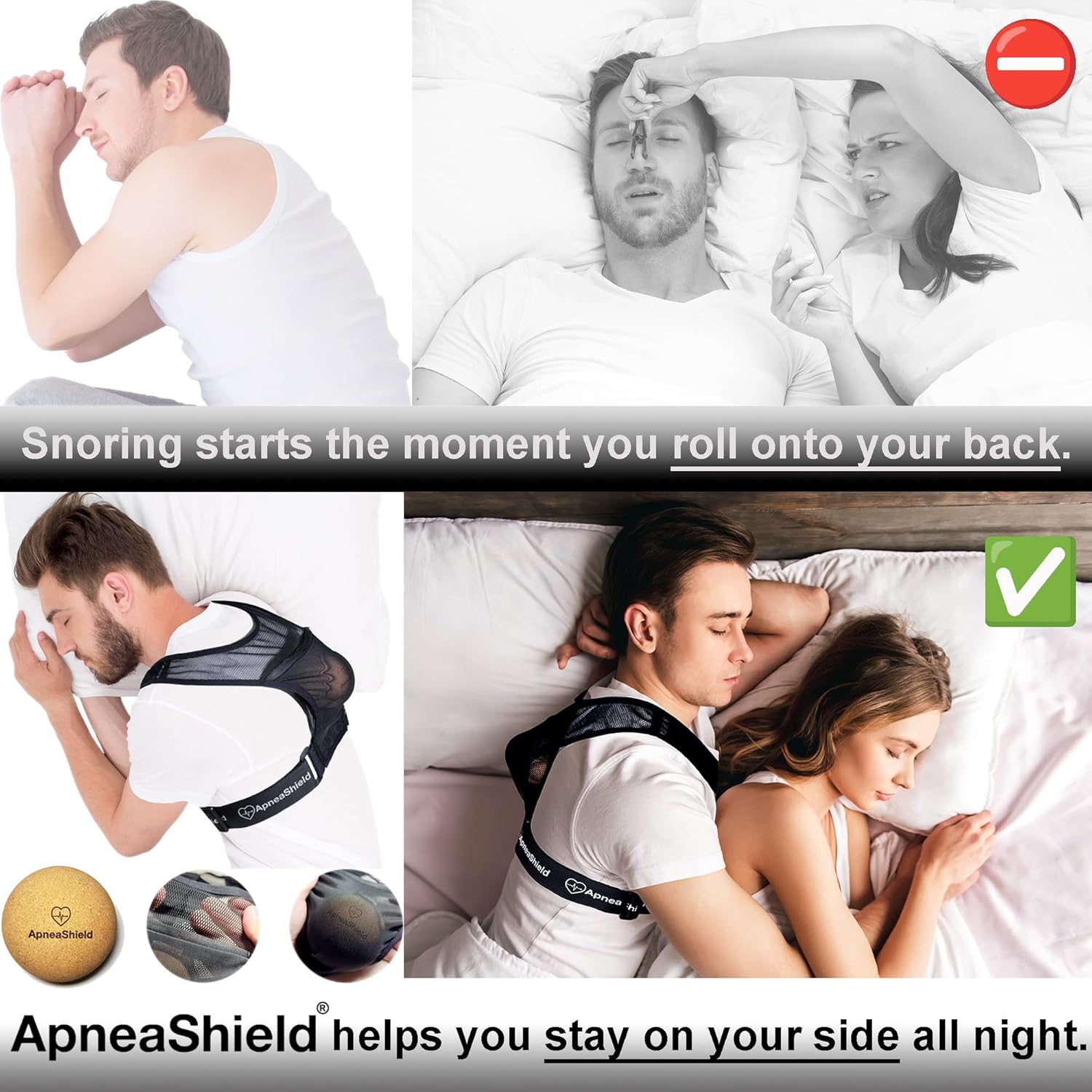 Entraîneur de position de sommeil pour dormir sur le côté - Entraîneur de sommeil latéral - Anti-ronflement - Dispositif anti-ronflement - Léger, confortable, efficace pour réduire le