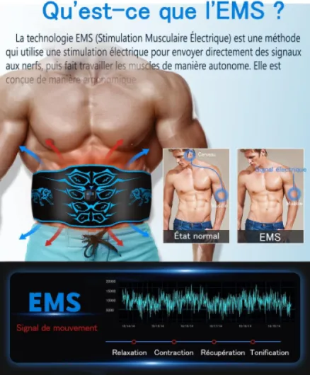 Stimulateur Musculaire Electrique – Ceinture Abdominale Electrostimulation lavable , 8 modes, 30 niveaux, appareil de fitness portable rechargeable, Convient pour la maison, le bureau , Homme Femme Bleu