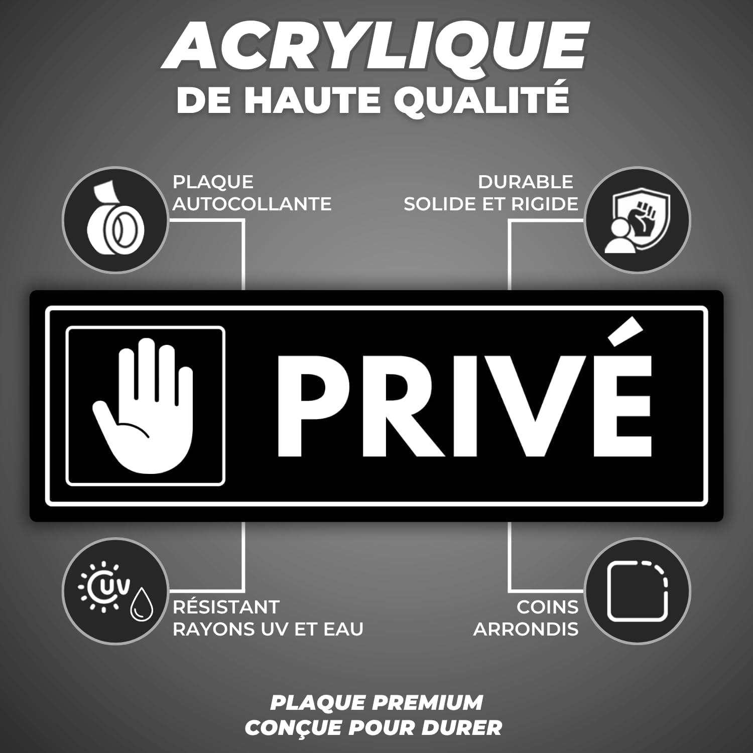 Panneau Privé - 7,5 x 23 cm - Épaisseur 2 mm - Acrylique - Plaque Zone Privée - Autocollant Haute Adhérence - (Priveé)