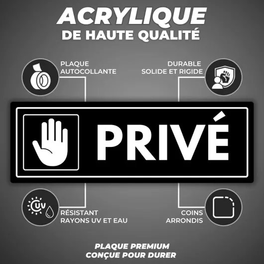 Panneau Privé - 7,5 x 23 cm - Épaisseur 2 mm - Acrylique - Plaque Zone Privée - Autocollant Haute Adhérence - (Priveé)