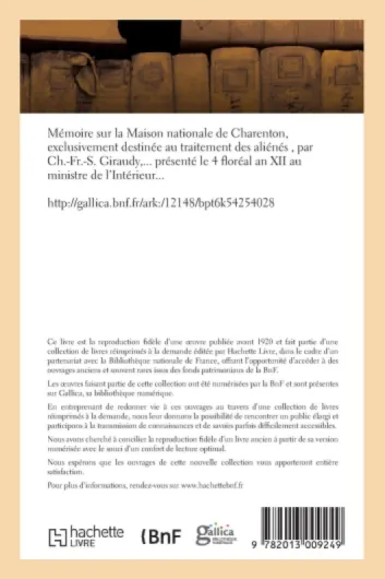 Mémoire sur la Maison nationale de Charenton, exclusivement destinée au traitement des aliénés