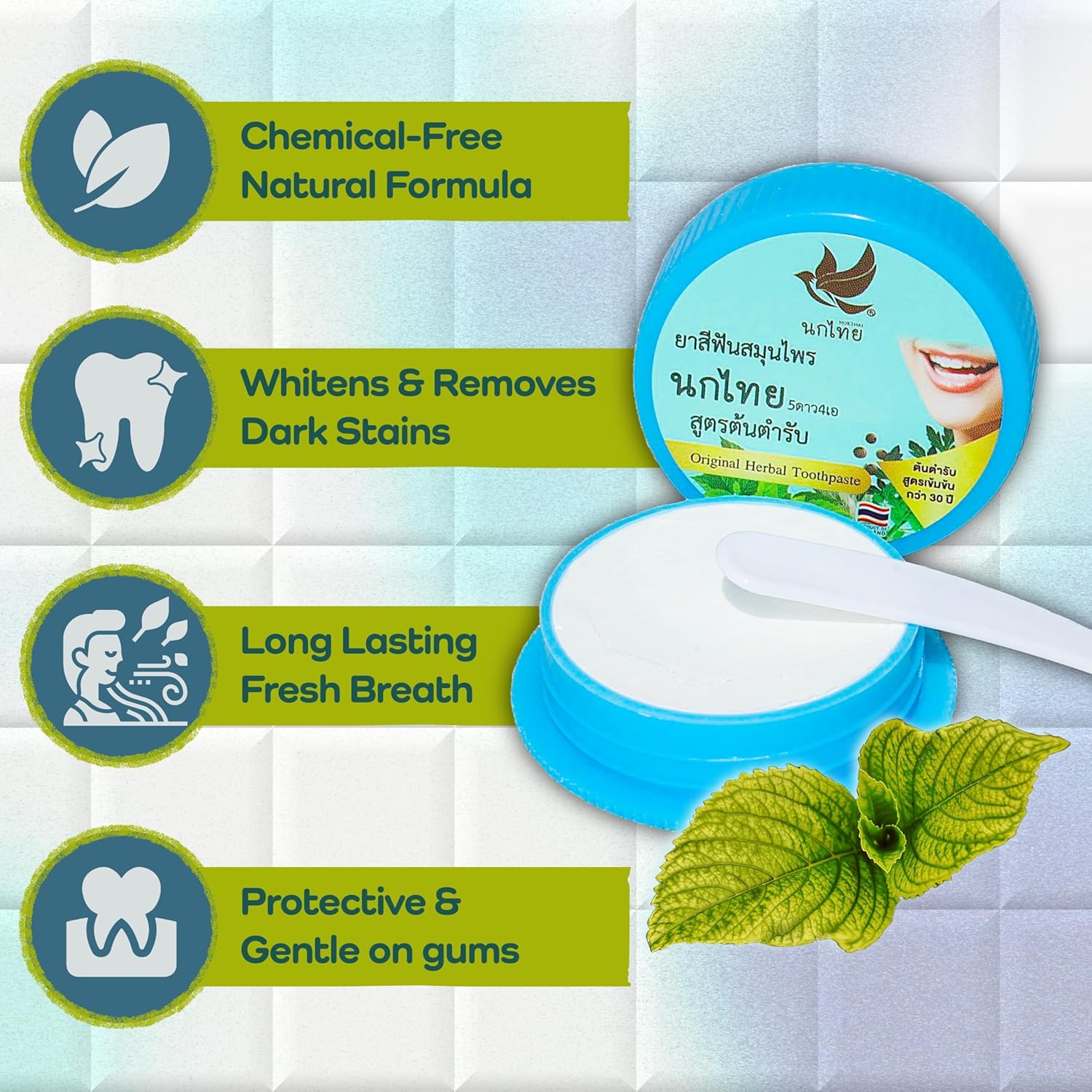 NOKTHAI Lot de 4 dentifrices aux herbes 25 g – Dentifrice thaï concentré naturel – Original, clou de girofle, mangoustan et mangue – Blanchissant et haleine fraîche – Format voyage