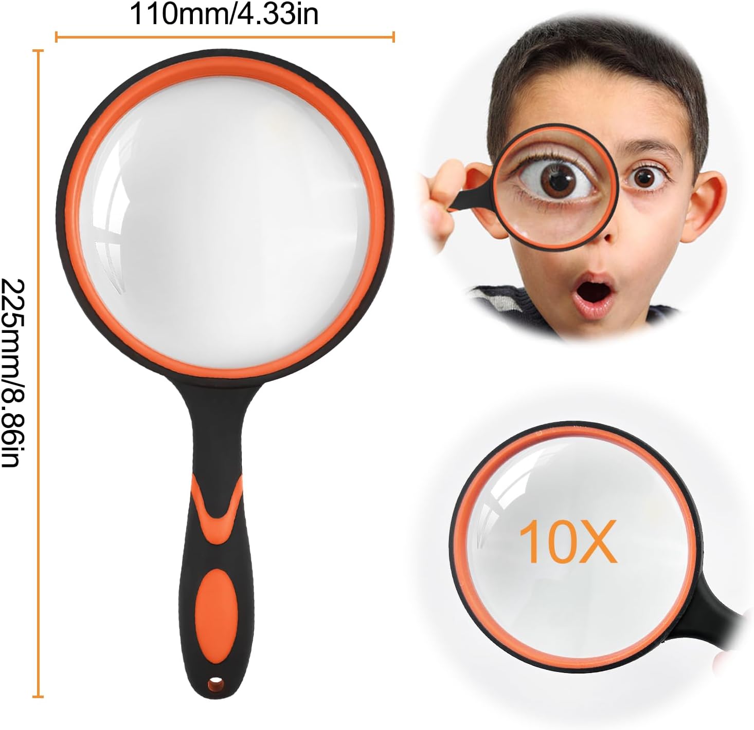 Fousenuk Loupe de Lecture 100 mm avec Poignée Antidérapante pour Âgées et Enfants - Lecture de Livres Scientifiques, Journaux, Insectes, Loisirs 1pcs 100mm