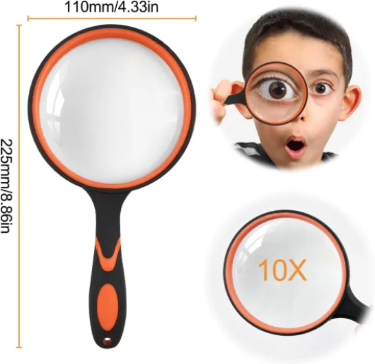 Fousenuk Loupe de Lecture 100 mm avec Poignée Antidérapante pour Âgées et Enfants - Lecture de Livres Scientifiques, Journaux, Insectes, Loisirs 1pcs 100mm