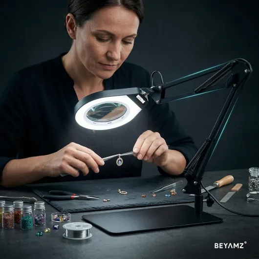 Lampe Loupe avec Support et Pince, Loupe 5X, LED à Intensité Variable et Double Support, pour Tâches de Précision
