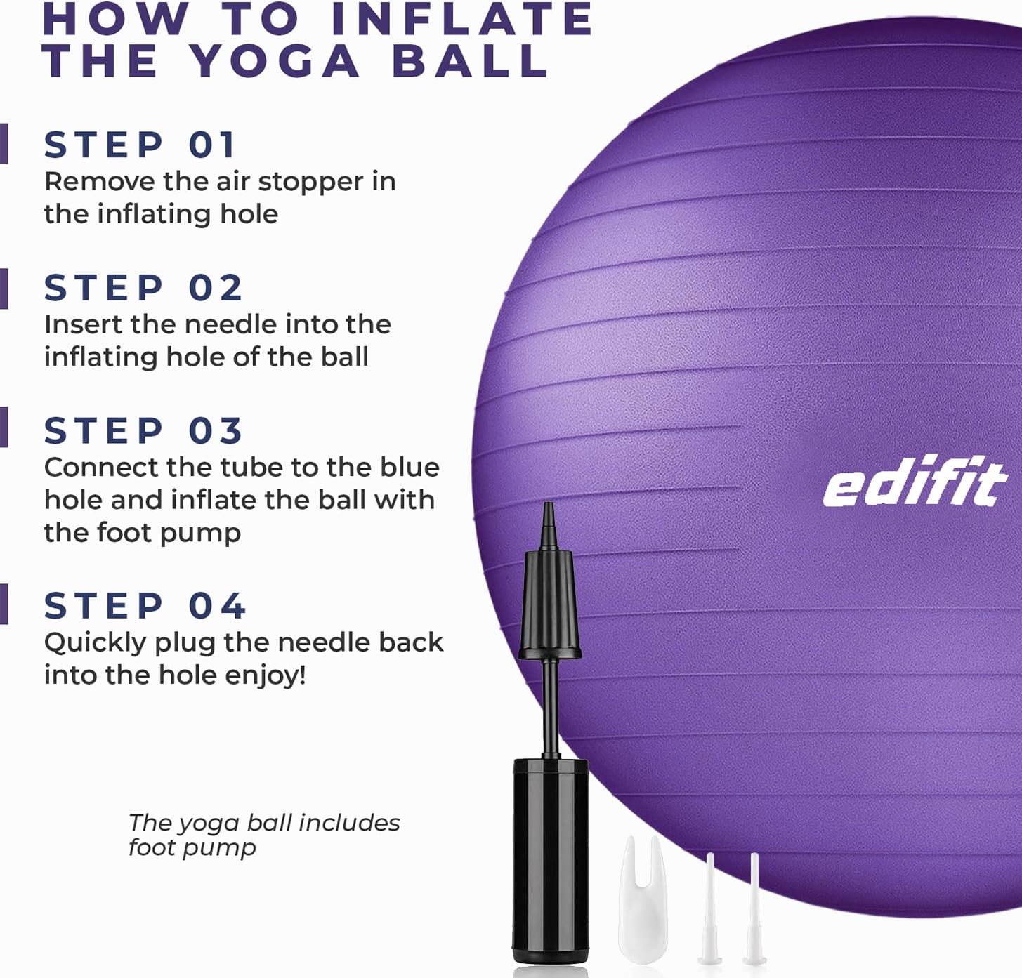 Ballon Grossesse, 55, 65 et 75, Swiss Ball, Gym, Pilates, Gonfleur Inclus, Fitness Materiel, Gymnastique, Yoga Accessoires Violet 65cm