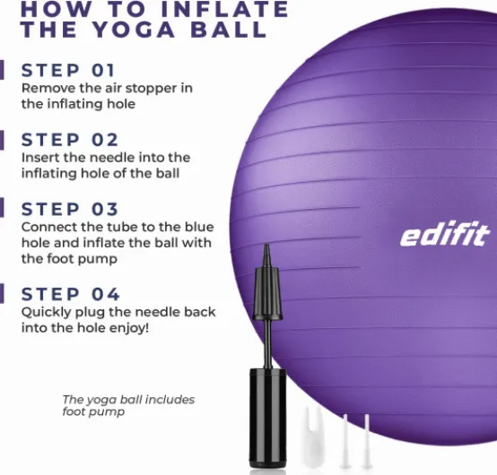 Ballon Grossesse, 55, 65 et 75, Swiss Ball, Gym, Pilates, Gonfleur Inclus, Fitness Materiel, Gymnastique, Yoga Accessoires Violet 65cm