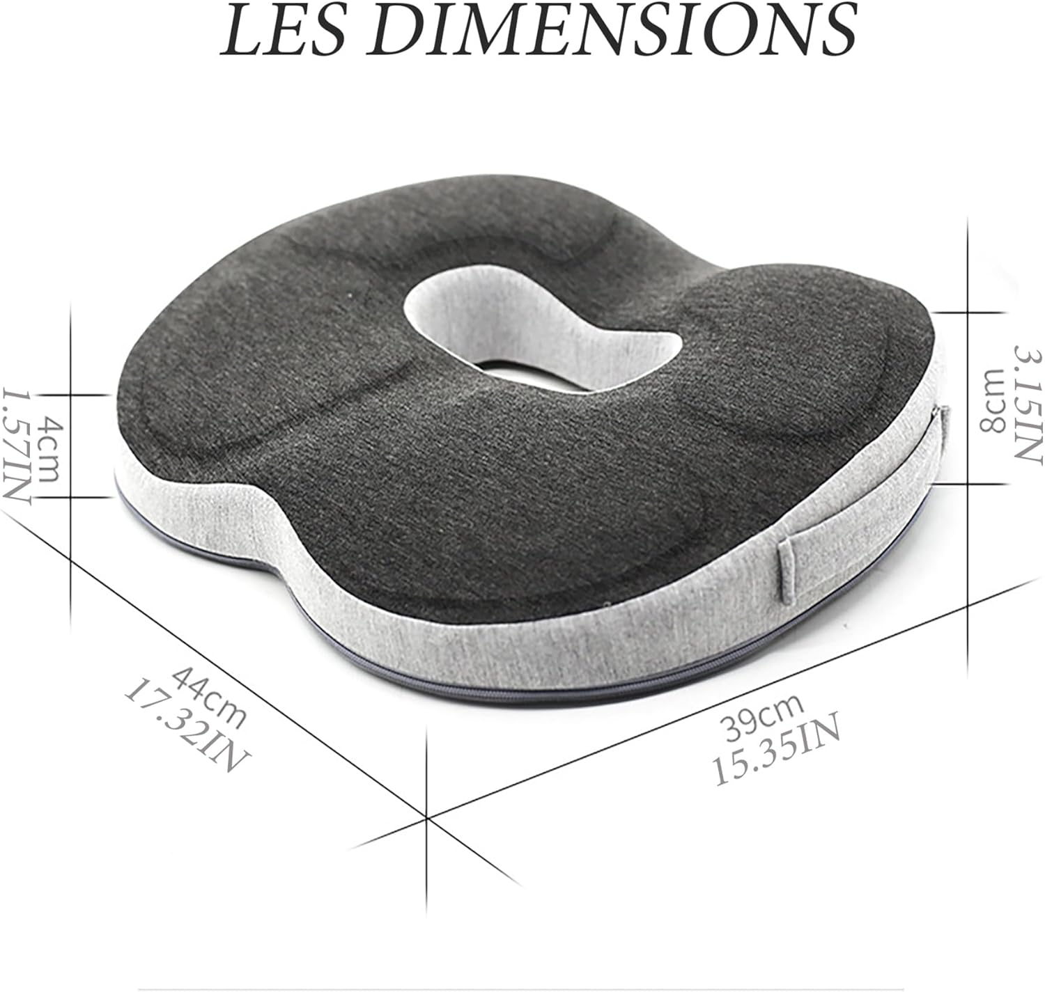 Coussin orthopédique anti-escarres en forme de donut - Soulage efficacement les hémorroïdes, les douleurs de la prostate, le coccyx, la sciatique et le dos - Idéal pour le bureau et la (gris)