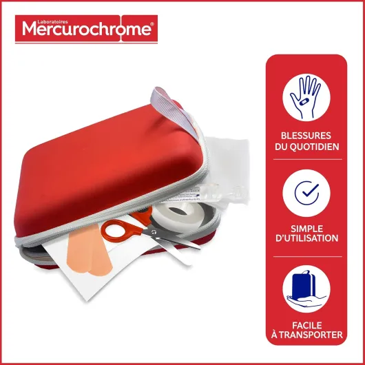Trousse 1ers Secours – Blessures du Quotidien & 1ers Soins - 17 Composants - Pansements, Bandage, Sérum Physiologique, Compresses, Lingettes - Multifonction Unique
