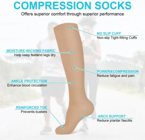 ACWOO Chaussettes de Compression, 2 Paires 15-20 mmHg Bas de Contention pour Femmes et Hommes, Chaussettes de Compression, entorse de la cheville Noir + Couleur de Peau L/XL