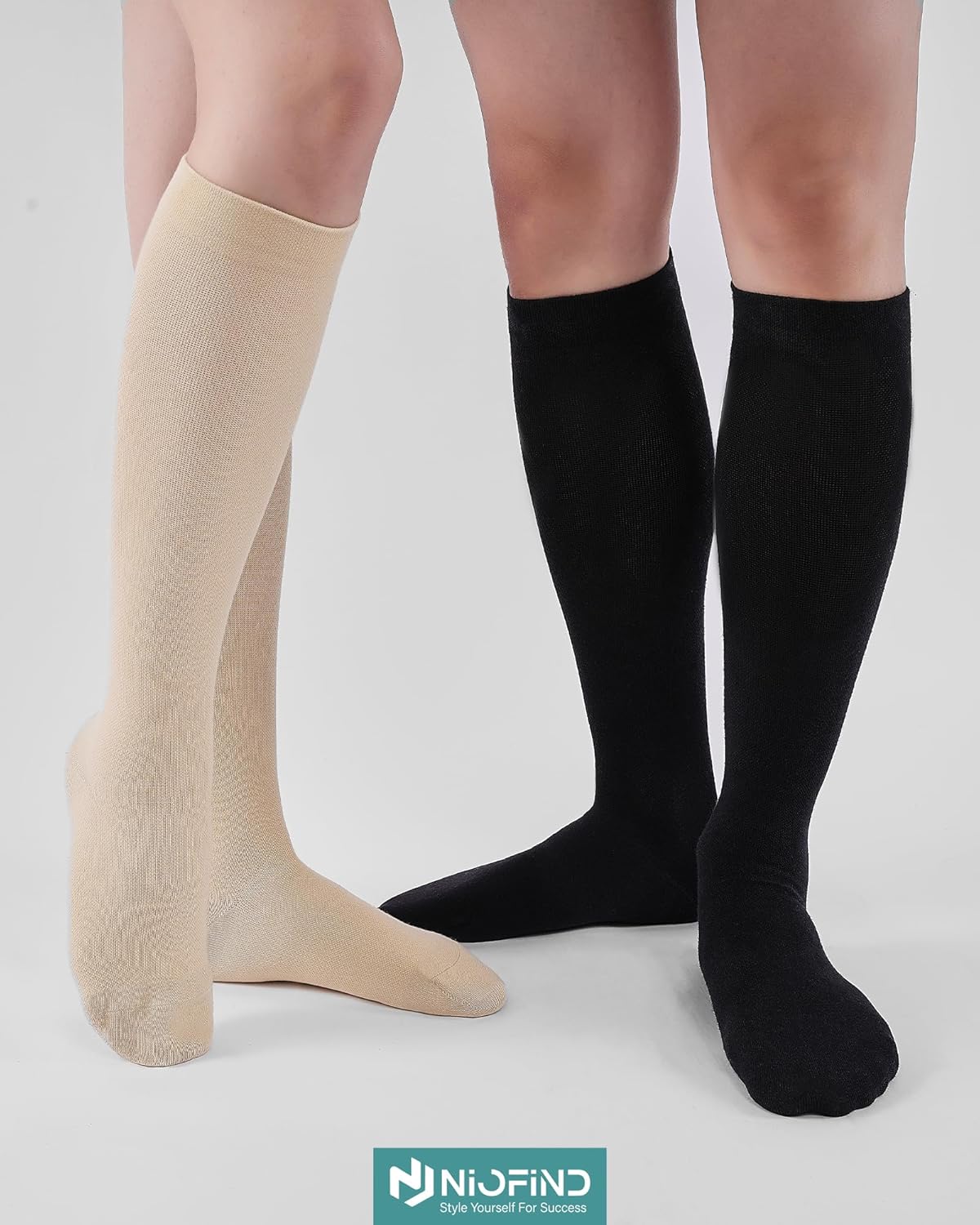 Chaussettes de Contention Femme & Homme – Lot de 2 Paires – 65% Coton – Bas de Compression Genou pour Sport, Voyage, Grossesse & Travail 39-42 Noir