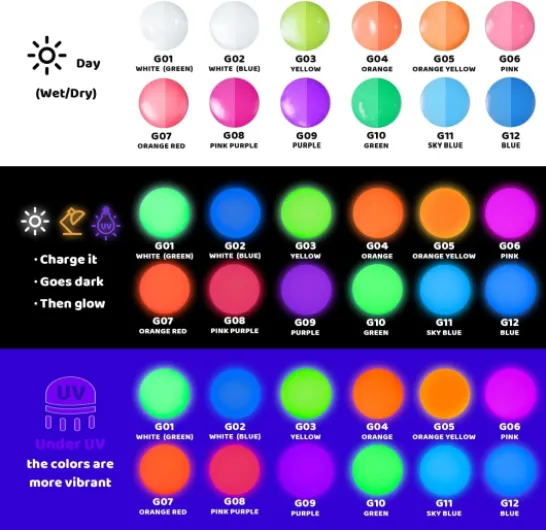 ARTFLY Peinture Fluorescente Kit Acrylique Luisant Dans Le Noir, 12 couleurs 60ml/2oz Parfaite Pour DIY, Décorations d'Halloween et de Noël